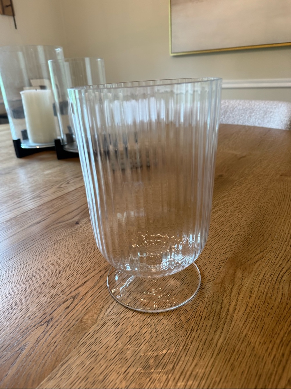 Crate and barrel Fluted Clear Glass Pedestal Vase/ candle holder